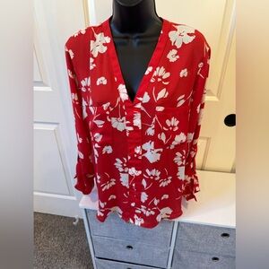 41 Hawthorn Red and White Floral Blouse